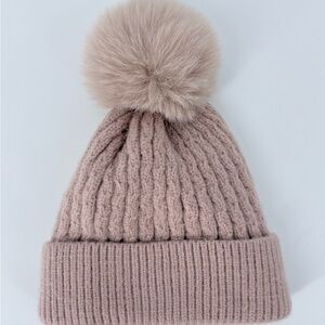Zara Knit Pom Beanie Hat Blush Pink Winter Cold Weather Cozy